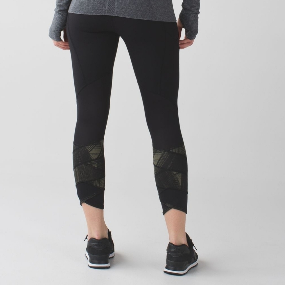 Lululemon Fresh Mesh Run Crop Leggings Sz4 Wind Chill Fatigue Green Blck Pockets - Picture 16 of 16